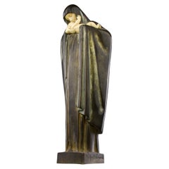 Antique Lucienne Heuvelmans, Virgin and Child, Art Deco Figurative Sculpture
