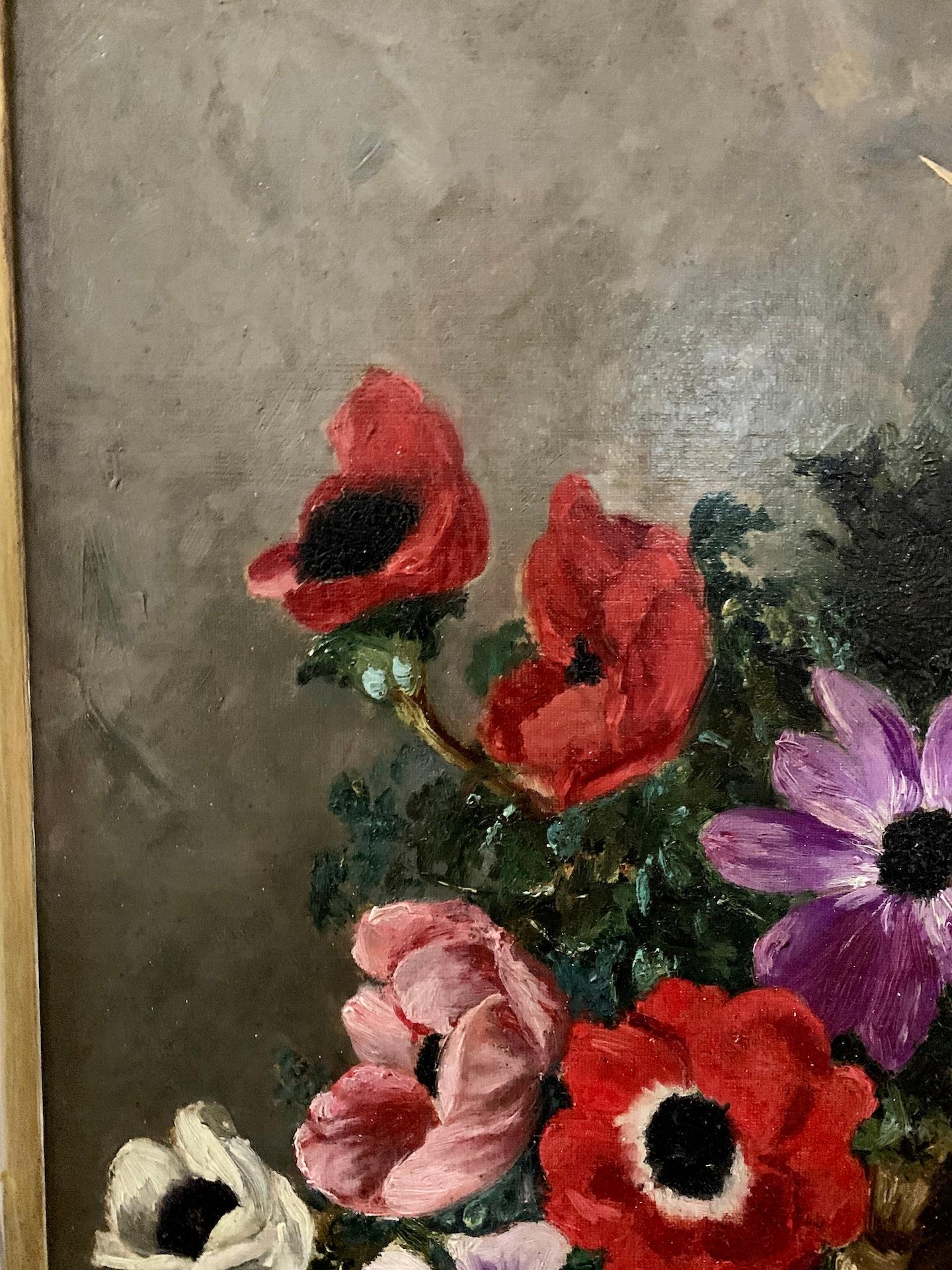Antikes französisches Stillleben mit Blumen in einem Korb aus dem 19. Jahrhundert im Angebot 1