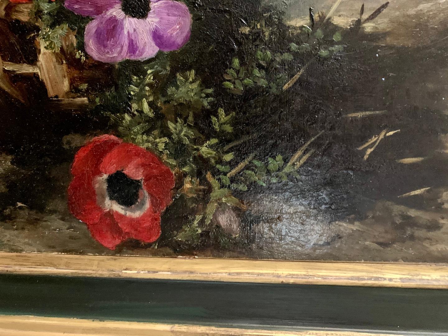 Antikes französisches Stillleben mit Blumen in einem Korb aus dem 19. Jahrhundert im Angebot 4