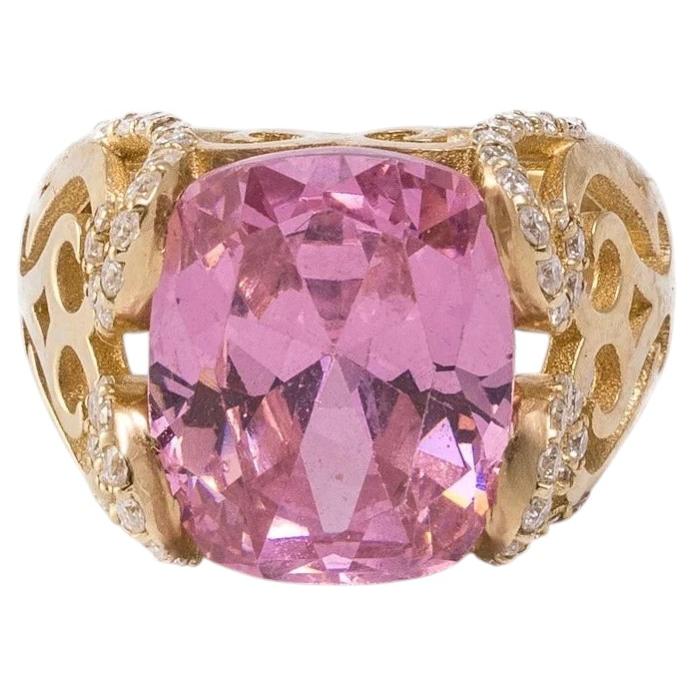 Lucienne Ring – Ring mit rosa Saphir und Moissanit aus 14-karätigem Gold im Angebot