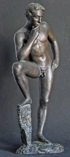 "Lucifer Resting, " Standing Male Nude, Rare Sculpture by Antonio Salemme