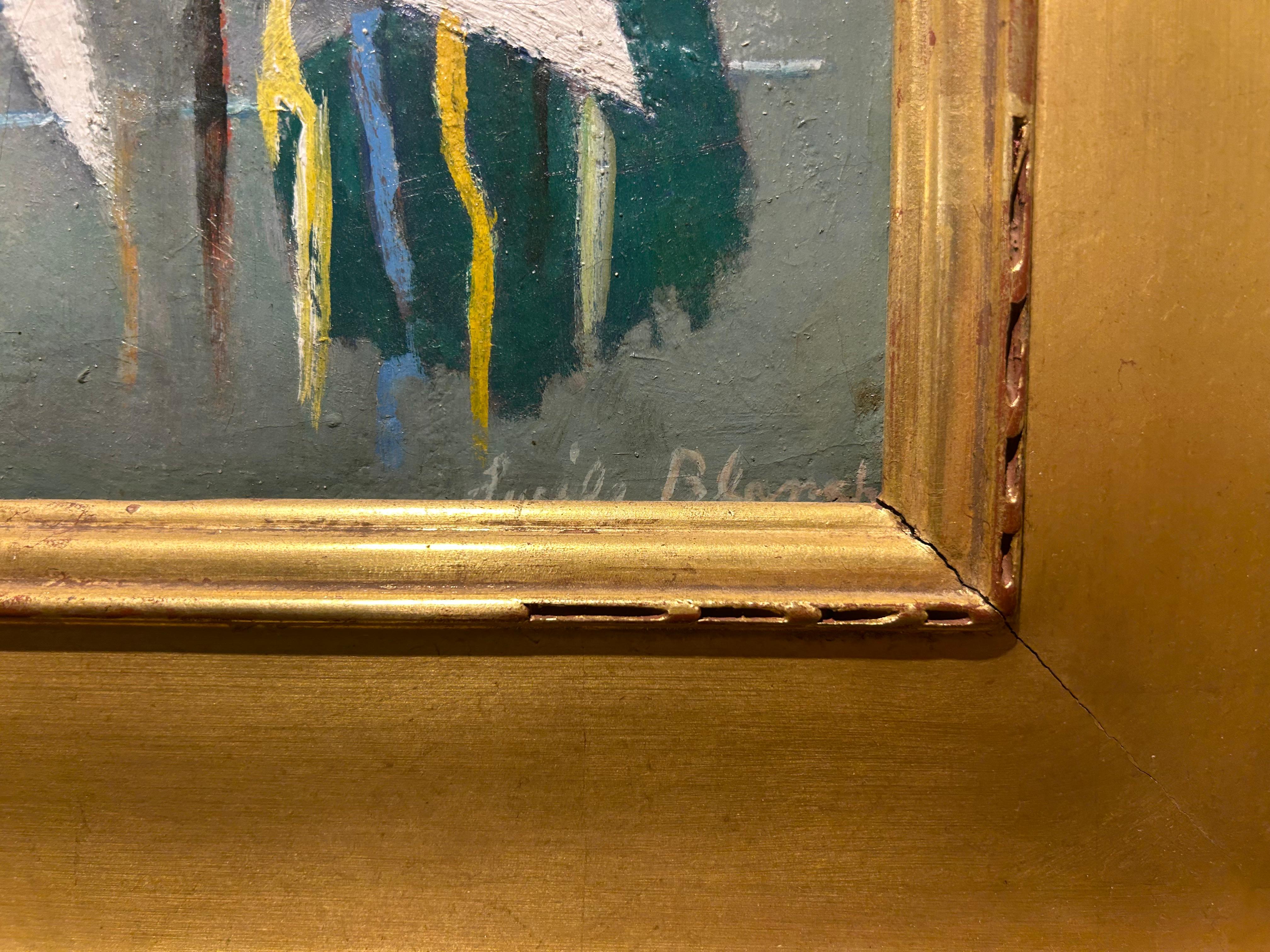 Figurales abstrakt-expressionistisches Ölgemälde der Künstlerin des 20. Jahrhunderts von Frau (Braun), Abstract Painting, von Lucile E Lundquist Blanch