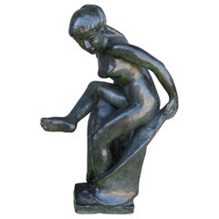 Lucile Passavant French Artist, Nude Bronze Sculpture, 1940, "Sortie le Bain"