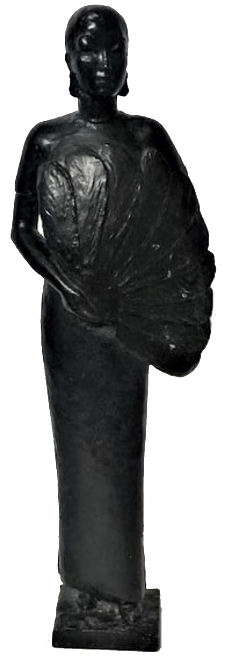 Patiné Fan Lady, Art déco américain, Sculpture en bronze patiné, Lucile Swan, vers 1920 en vente