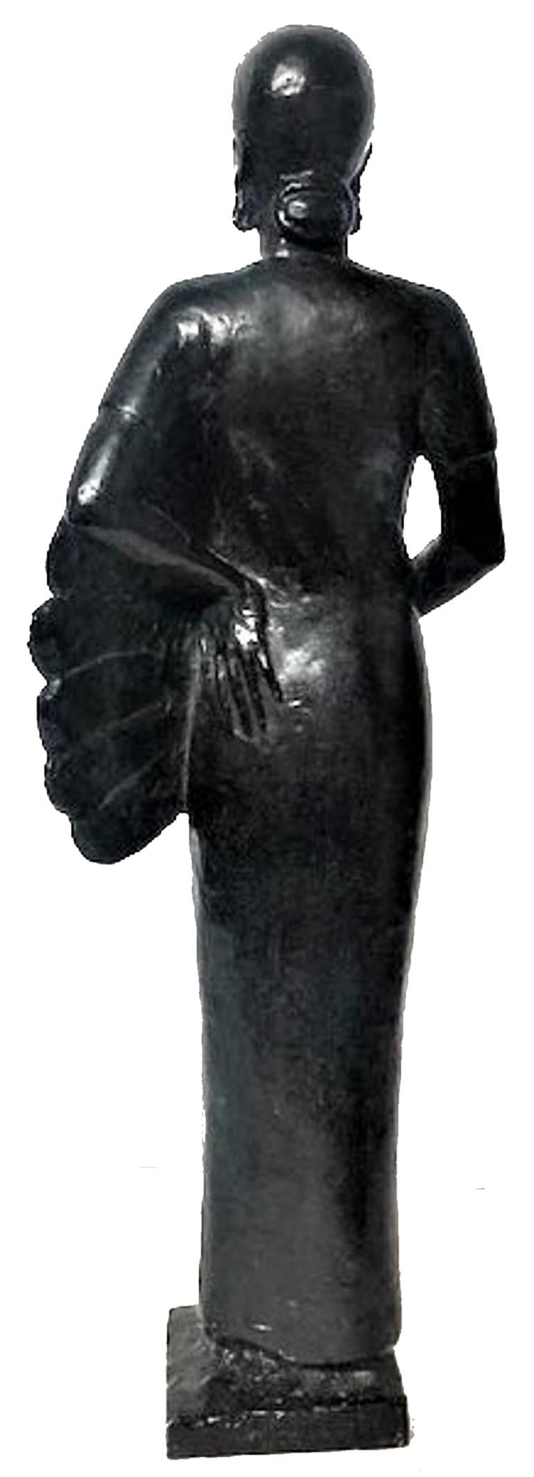French Lucile Swan, Fan Lady, American Art Deco, Patinated Bronze Sculpture, ca. 1920's For Sale