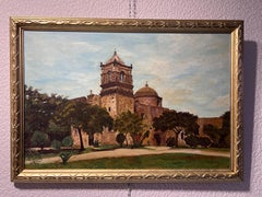 Lucile White Vintage Óleo sobre lienzo, Vista de un castillo europeo, enmarcado