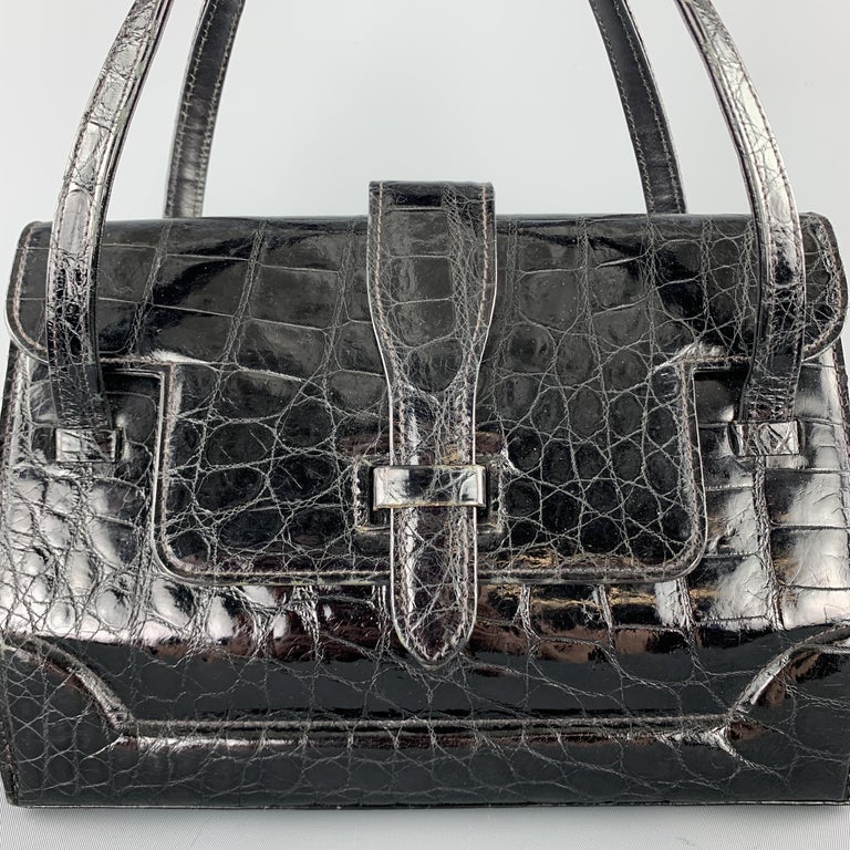 LUCILLE DE PARIS for SAKS FIFTH AVENUE 1960's Black Alligator Handbag ...