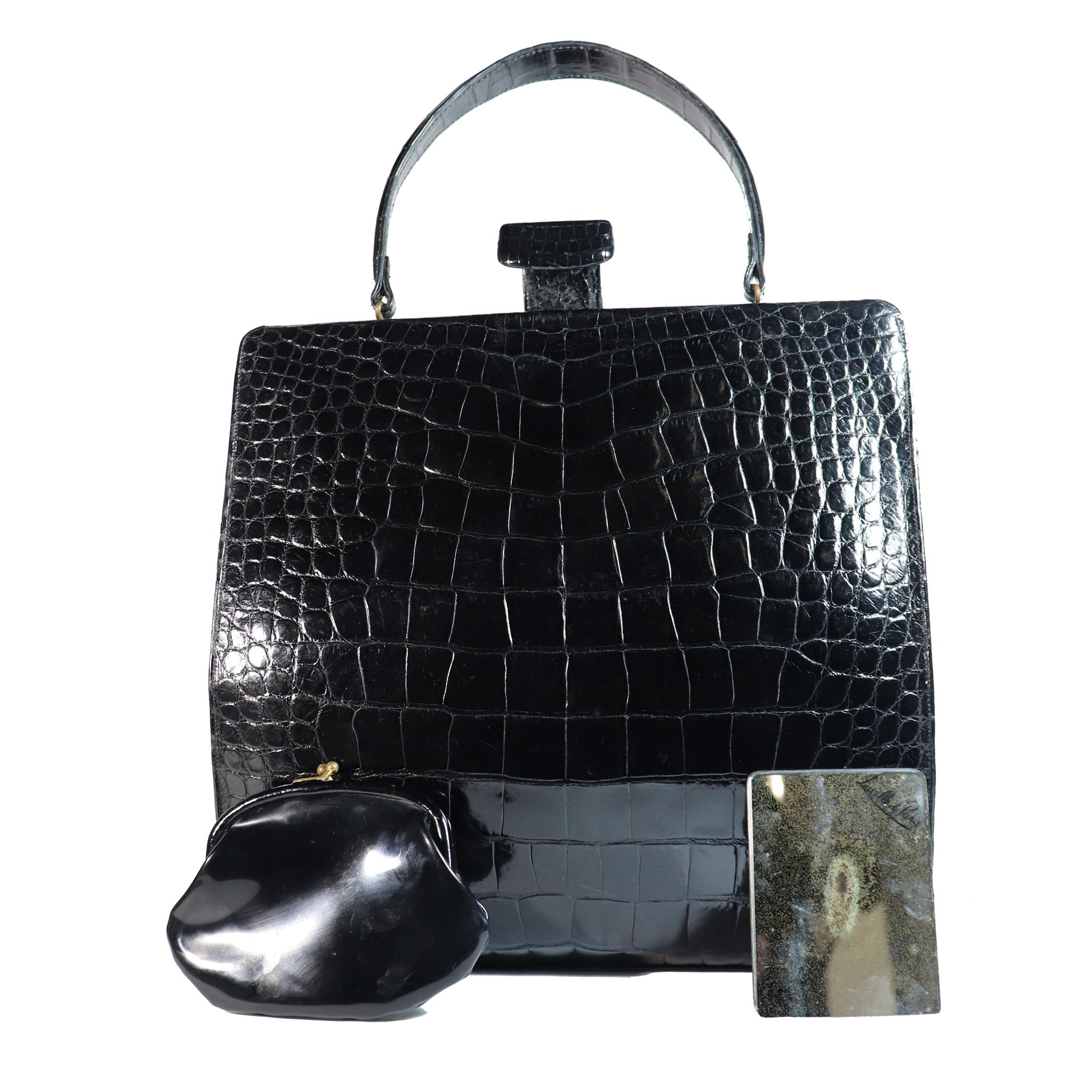 Lucille de Paris Large Crocodile Top Handle Bag For Sale 4