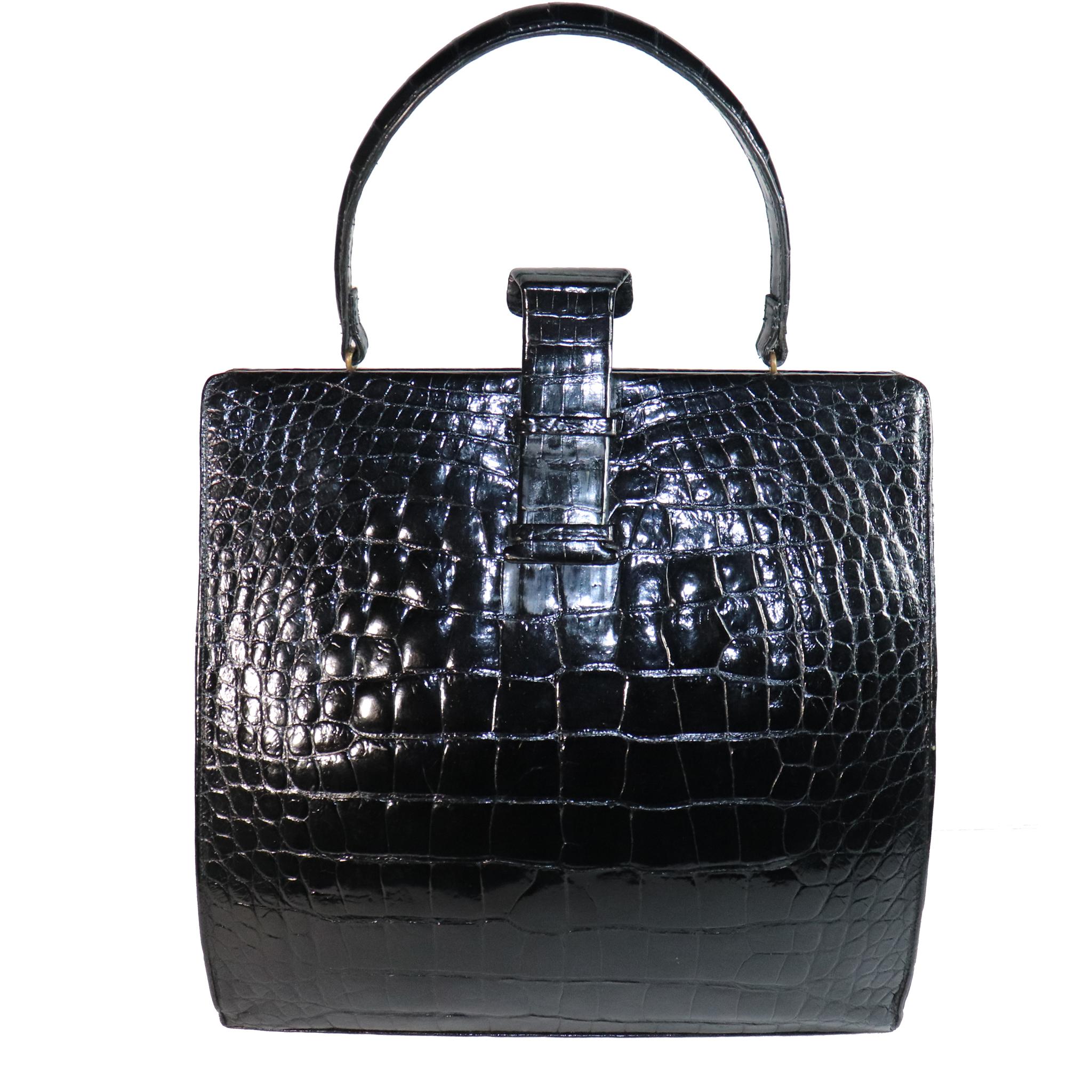 Black Lucille de Paris Large Crocodile Top Handle Bag For Sale