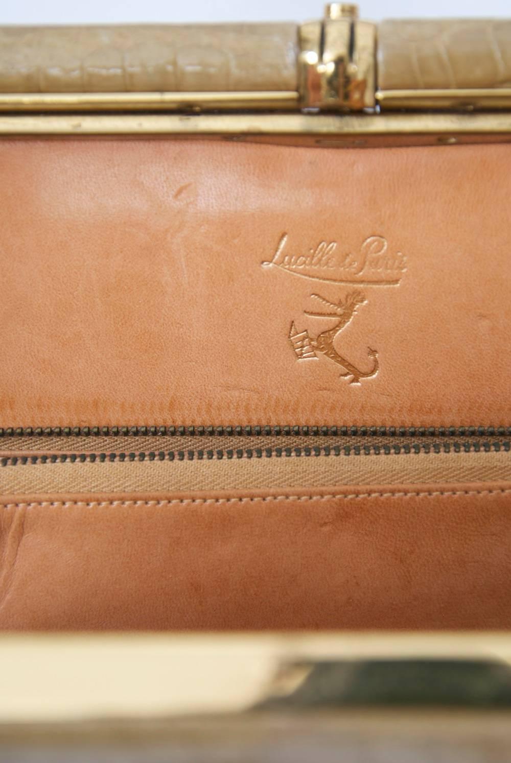 Lucille de Paris Tan Crocodile Handbag 2