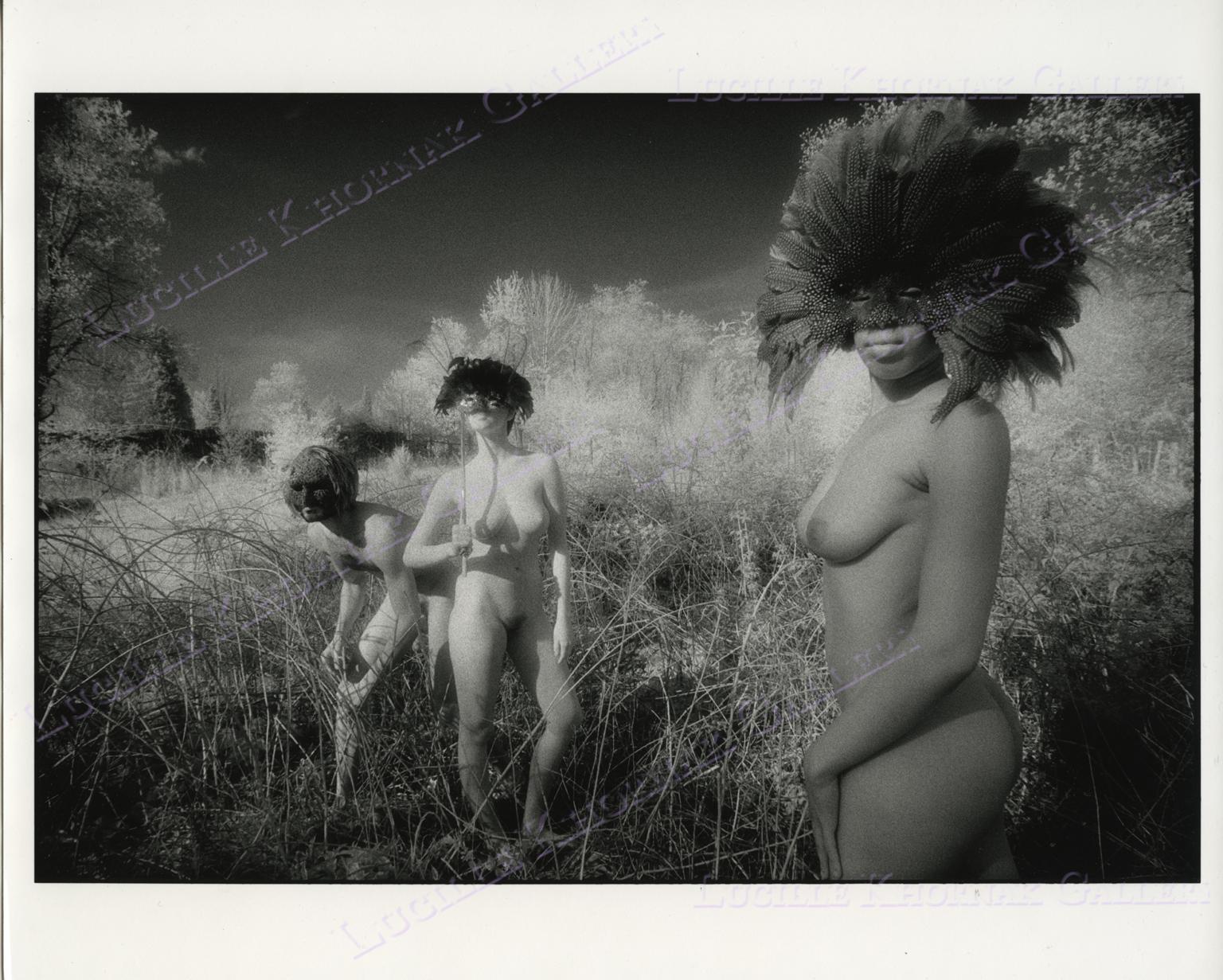 Lucille Khornak Portrait Photograph - Three nudes in masks