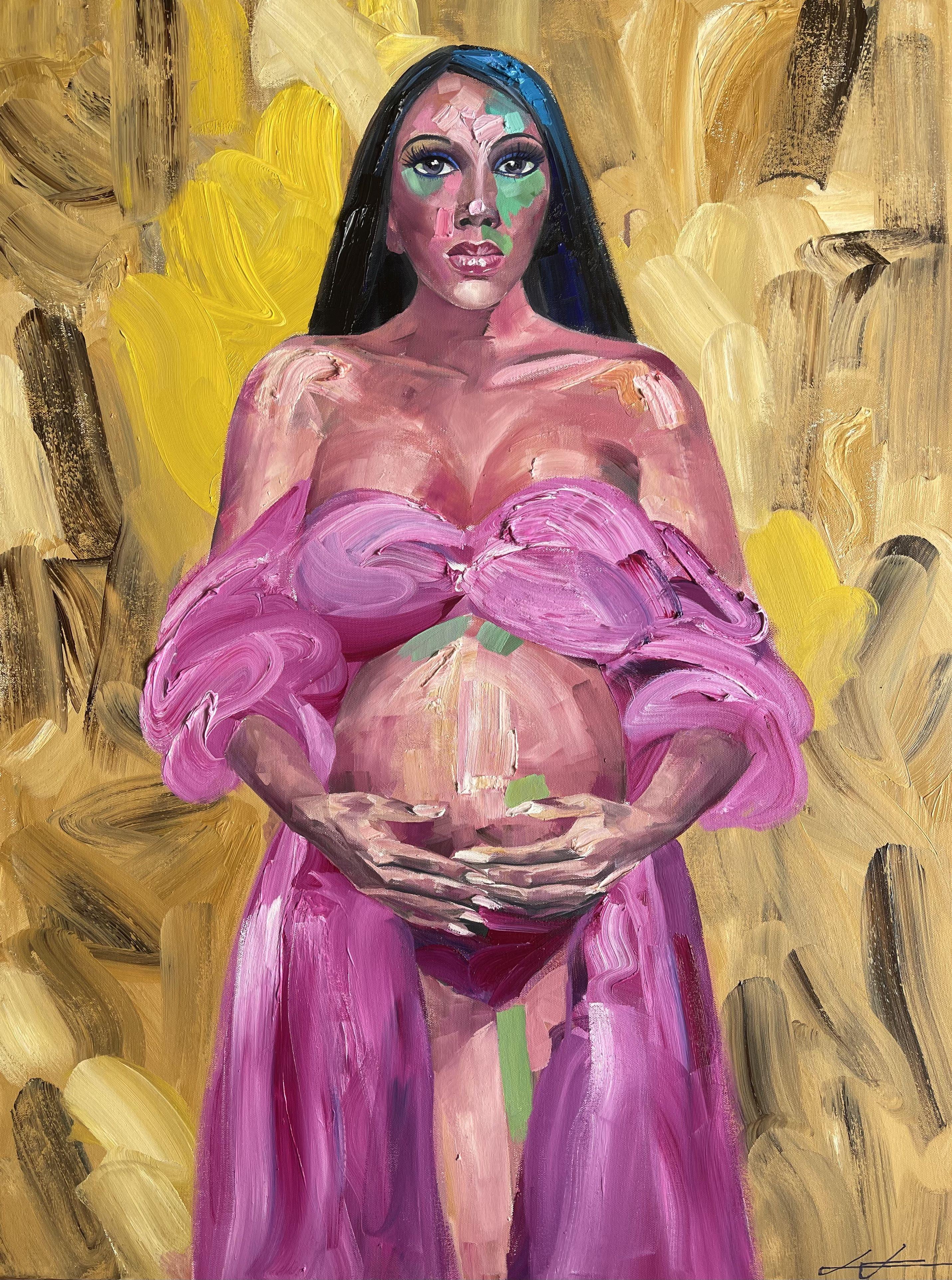 Donna in attesa, Pittura, Olio su tela - Painting di Lucille  Lee