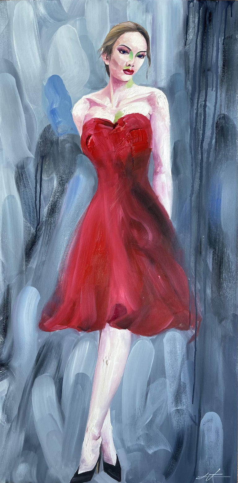Lucille Lee - Red Dress, Painting, Oil on Canvas For Sale at 1stDibs |  lucille b nude, woman in red dress painting, girl in red dress painting