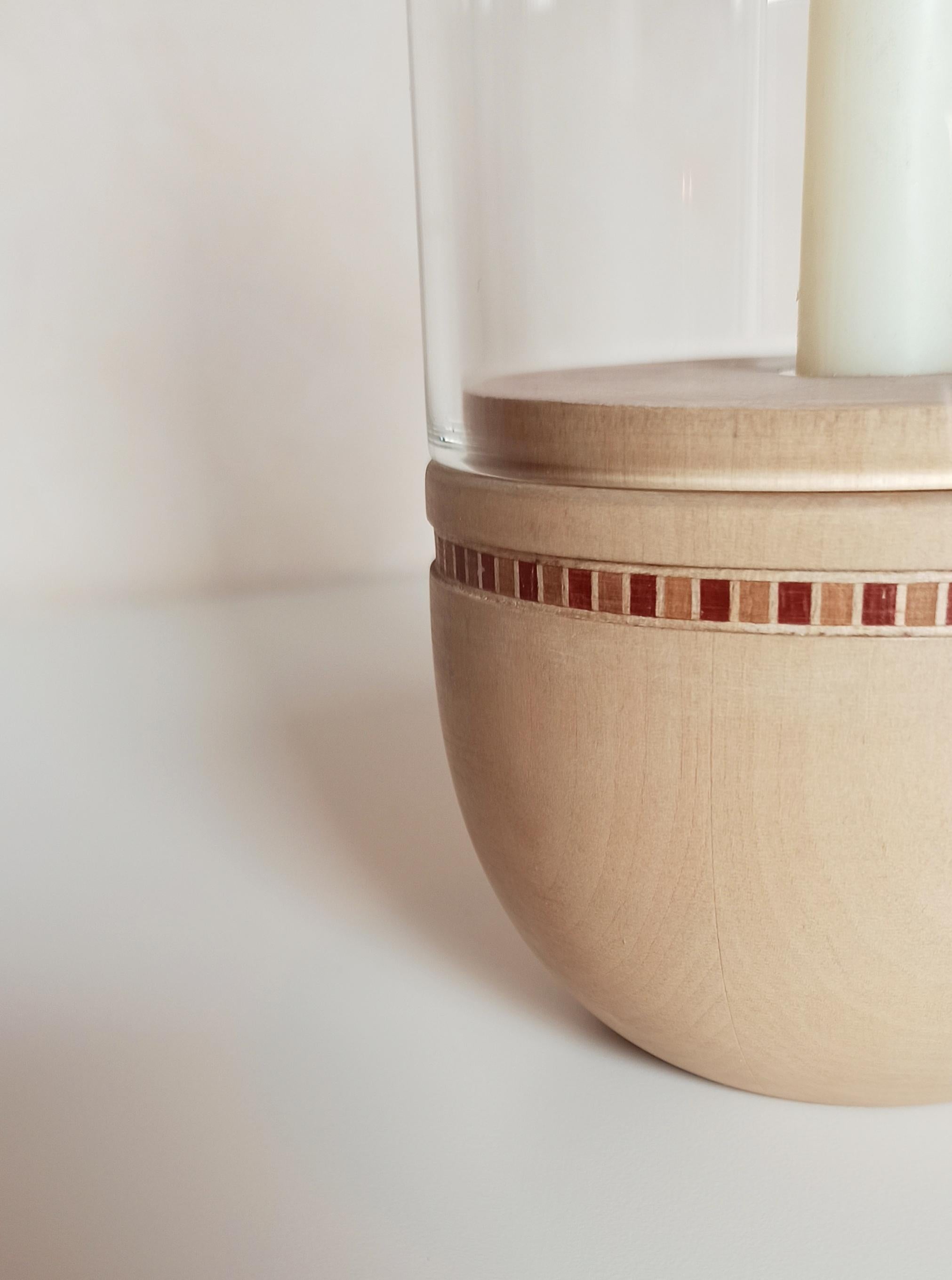 Minimaliste Bougeoir en bois Lucille et verre de cheminée de style minimaliste de Giordano Vigano en vente