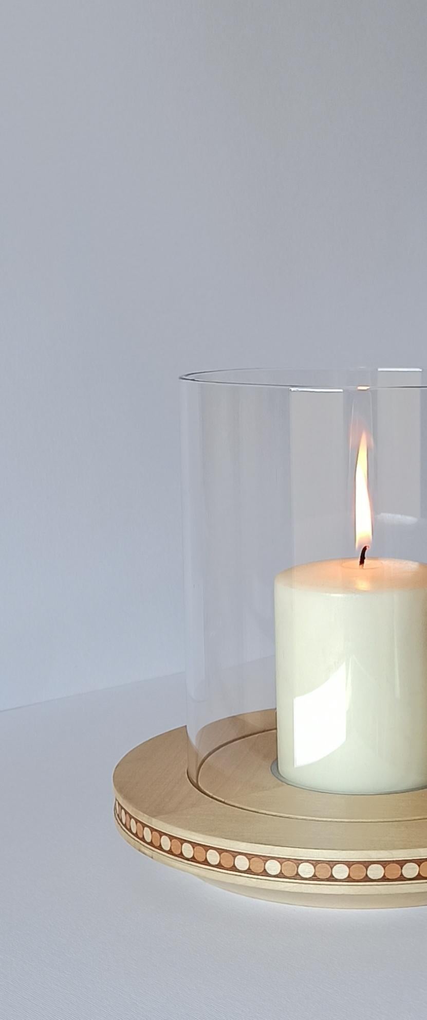 Minimalist Lucille Wood and Firewallglass Candle Holder Minimal Style by Giordano Vigano For Sale