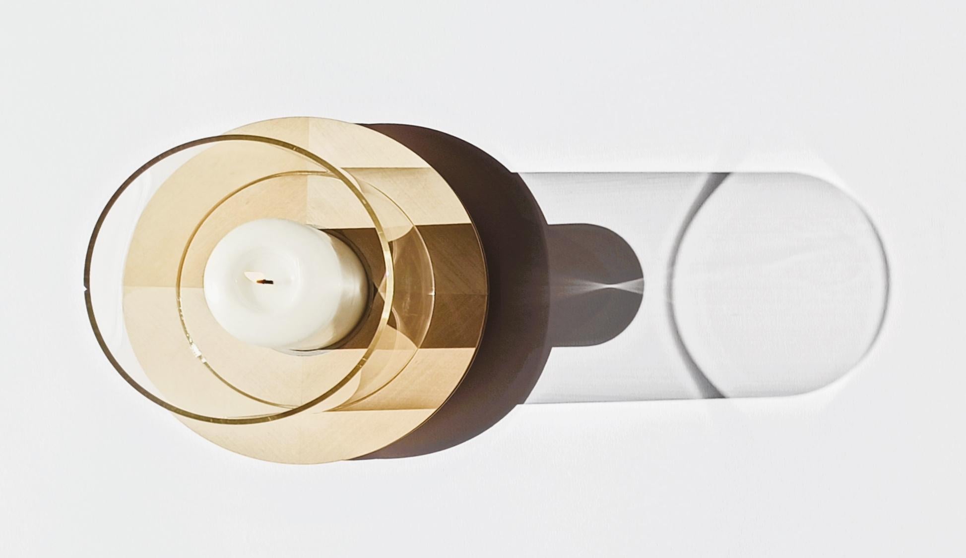 italien Bougeoir en bois Lucille et verre de cheminée de style minimaliste de Giordano Vigano en vente