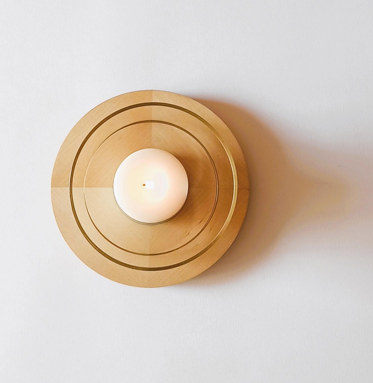 Inlay Lucille Wood and Firewallglass Candle Holder Minimal Style by Giordano Vigano For Sale