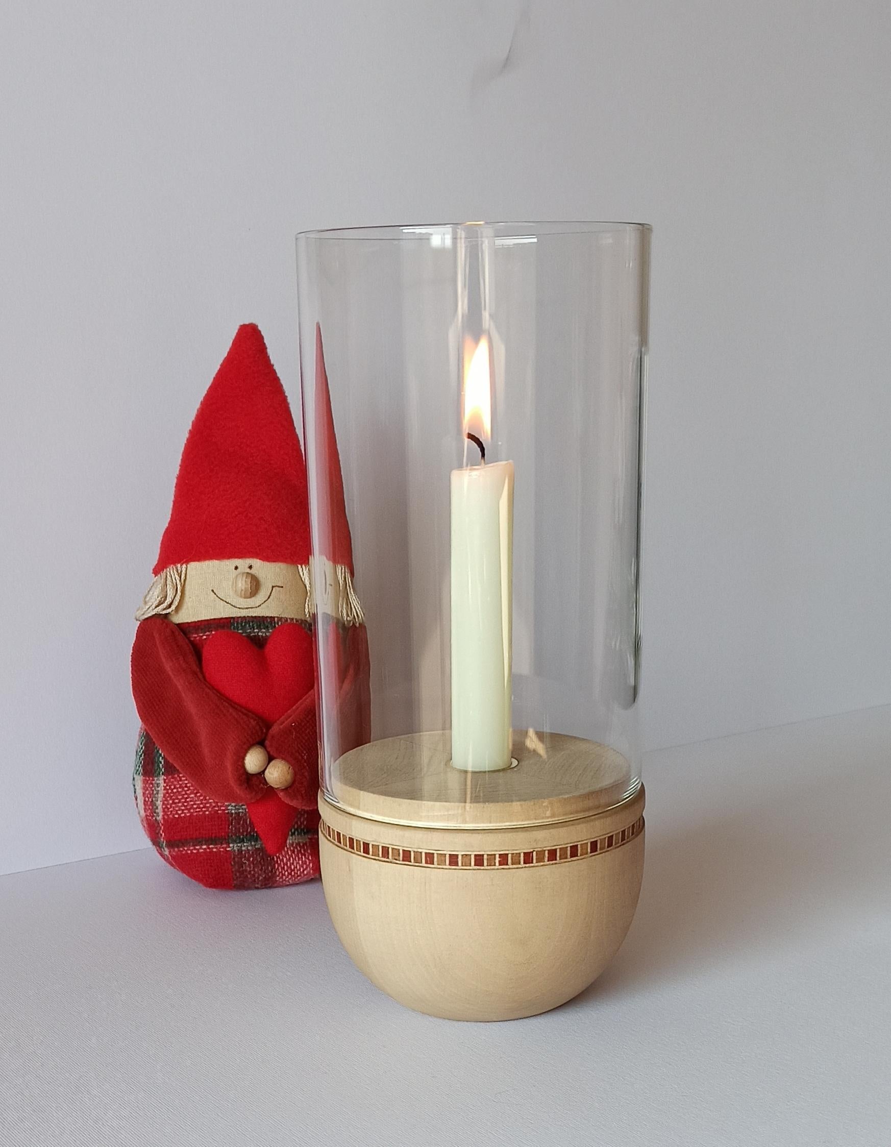 Turned Lucille Wood and Firewallglass Candle Holder Minimal Style by Giordano Vigano For Sale