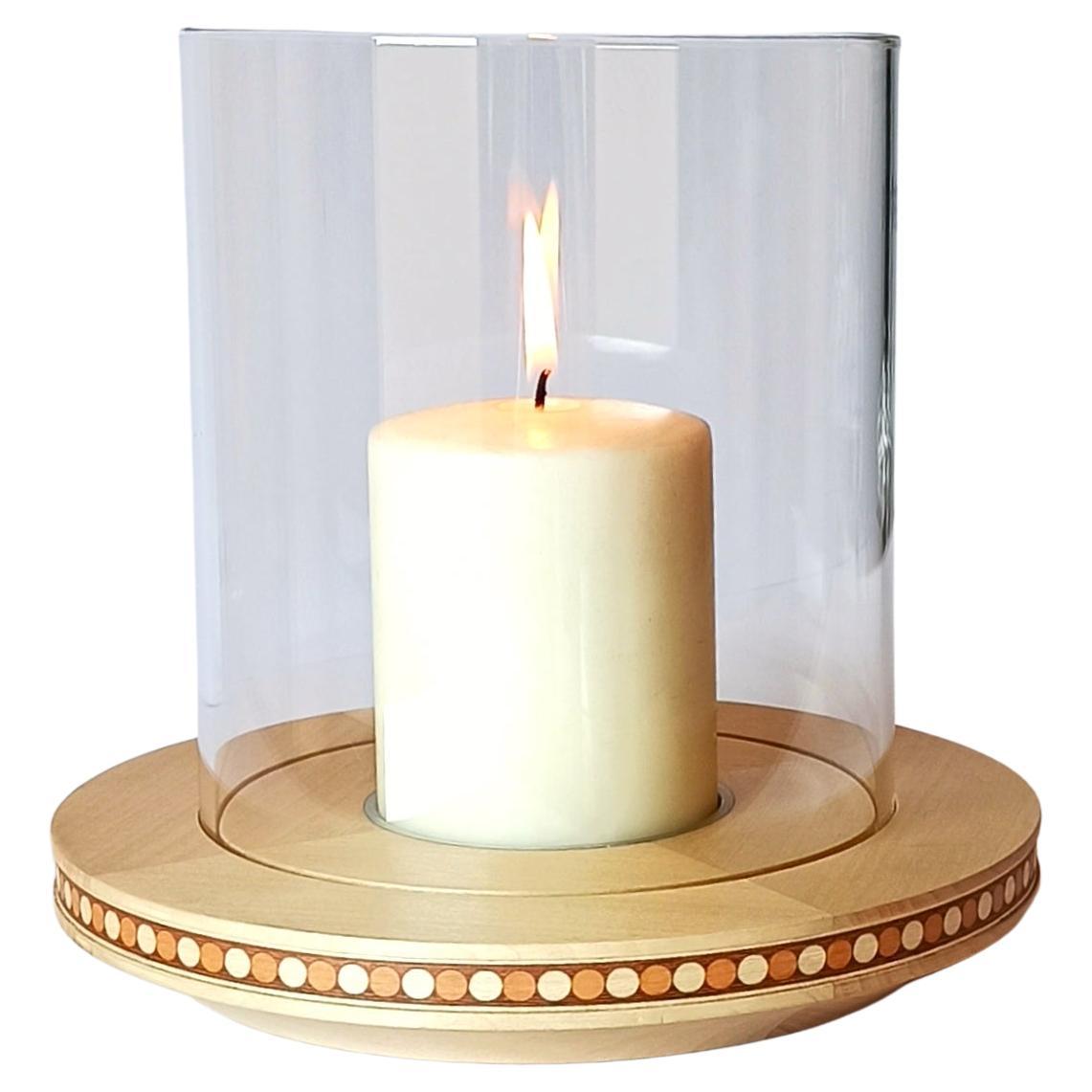 Lucille Wood and Firewallglass Candle Holder Minimal Style by Giordano Vigano For Sale