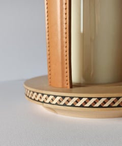 Lucille Wood, Leather and Glass Candle Holder Minimal Style by Giordano Vigano