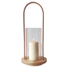 Lucille Wood, Leather and Glass Candle Holder Minimal Style by Giordano Vigano