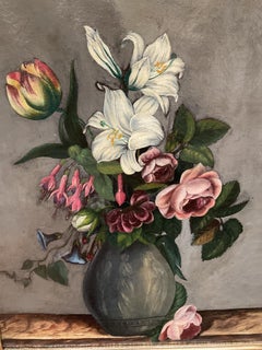 Very Rare 19 Cent. American School Floral Painting, Lucinda Church, Pennsylvania