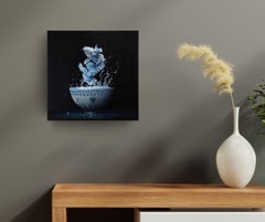 Blue Ming Ming - peinture à l'huile réaliste originale - art animalier contemporain