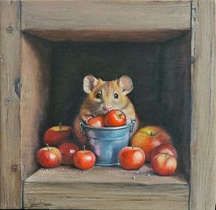 Mouse in a Box - original realist oil painting-contemporary wildlife artwork
