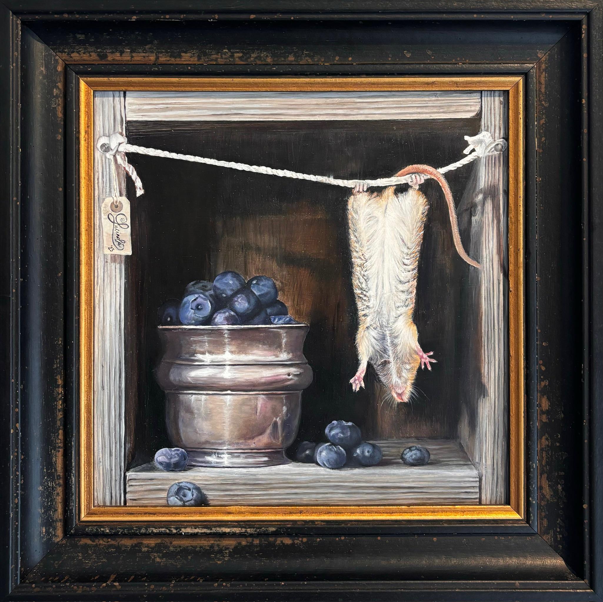 Lucinda Holland Animal Painting - Mouse Seeking Butterfly- original realist oil painting-contemporary wildlife art