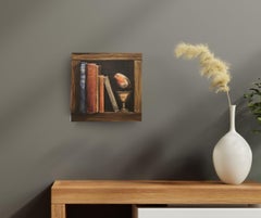 Robin on Bookshelf - original realist oil painting-contemporary wildlife art