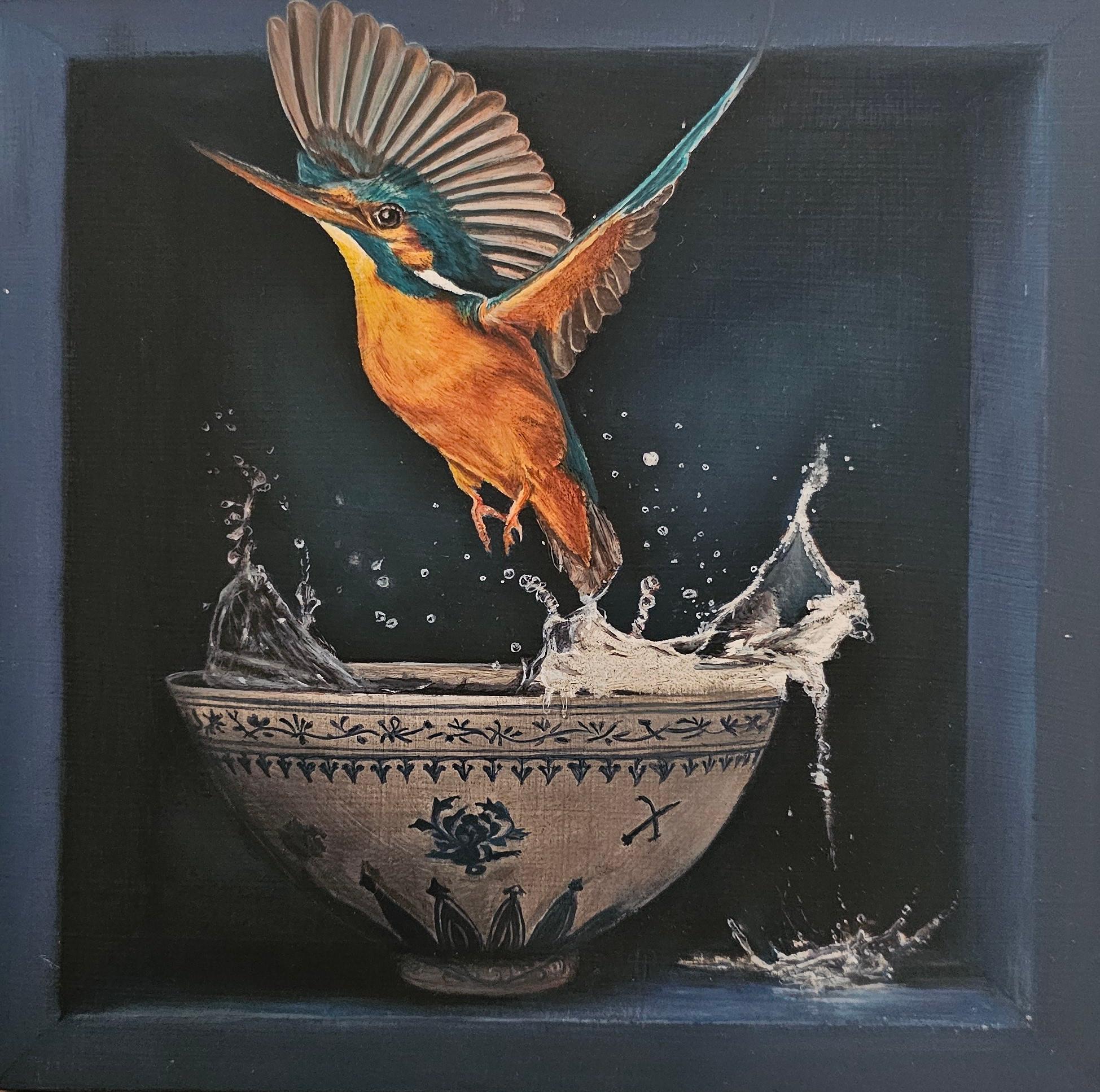 The Kingfisher - original realist oil painting-contemporary wildlife art