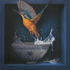 The Kingfisher - original realist oil painting-contemporary wildlife art
