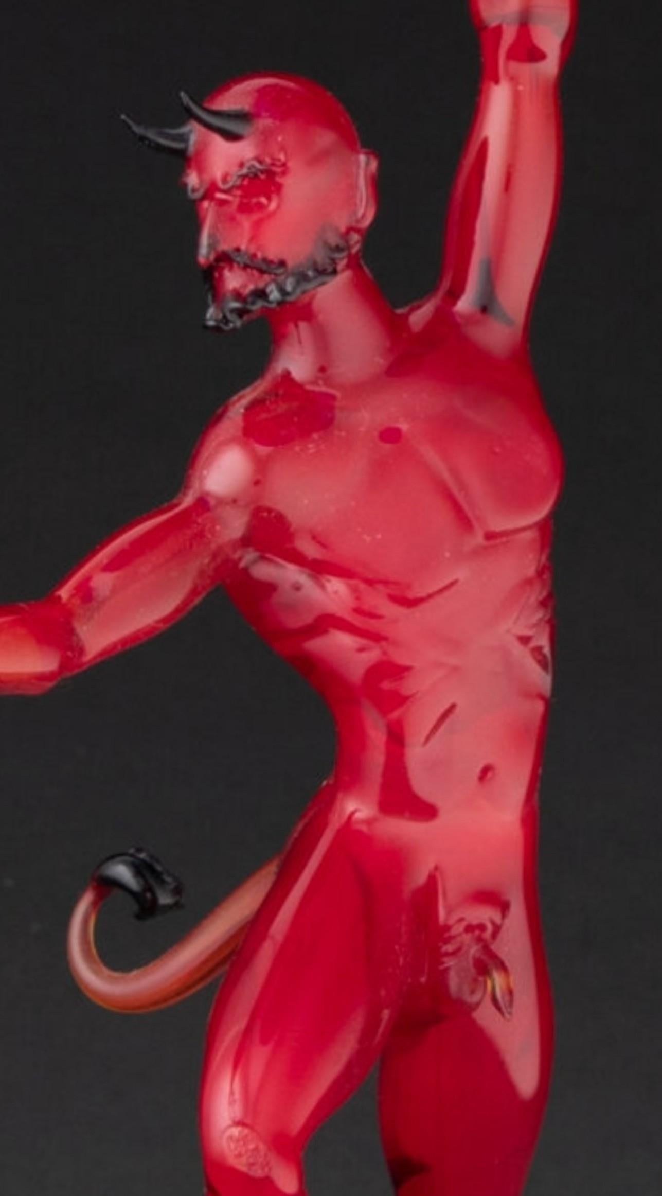 Hand-Crafted Lucio Bubacco Signed Devil with Rose Murano Art Glass Sculpture Candlestick  For Sale
