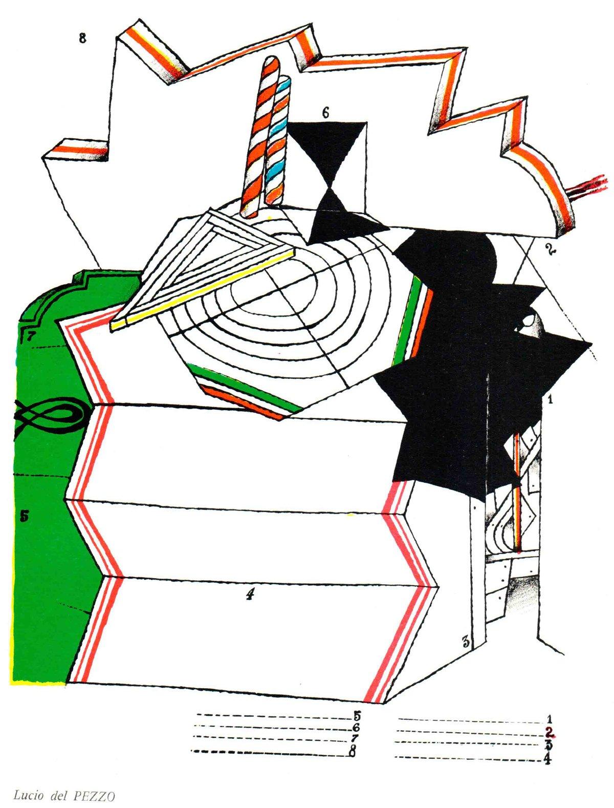 1967 After Lucio del Pezzo 'Assembly' Abstract Multicolor, White, Green Lithograph - Print by Lucio Del Pezzo