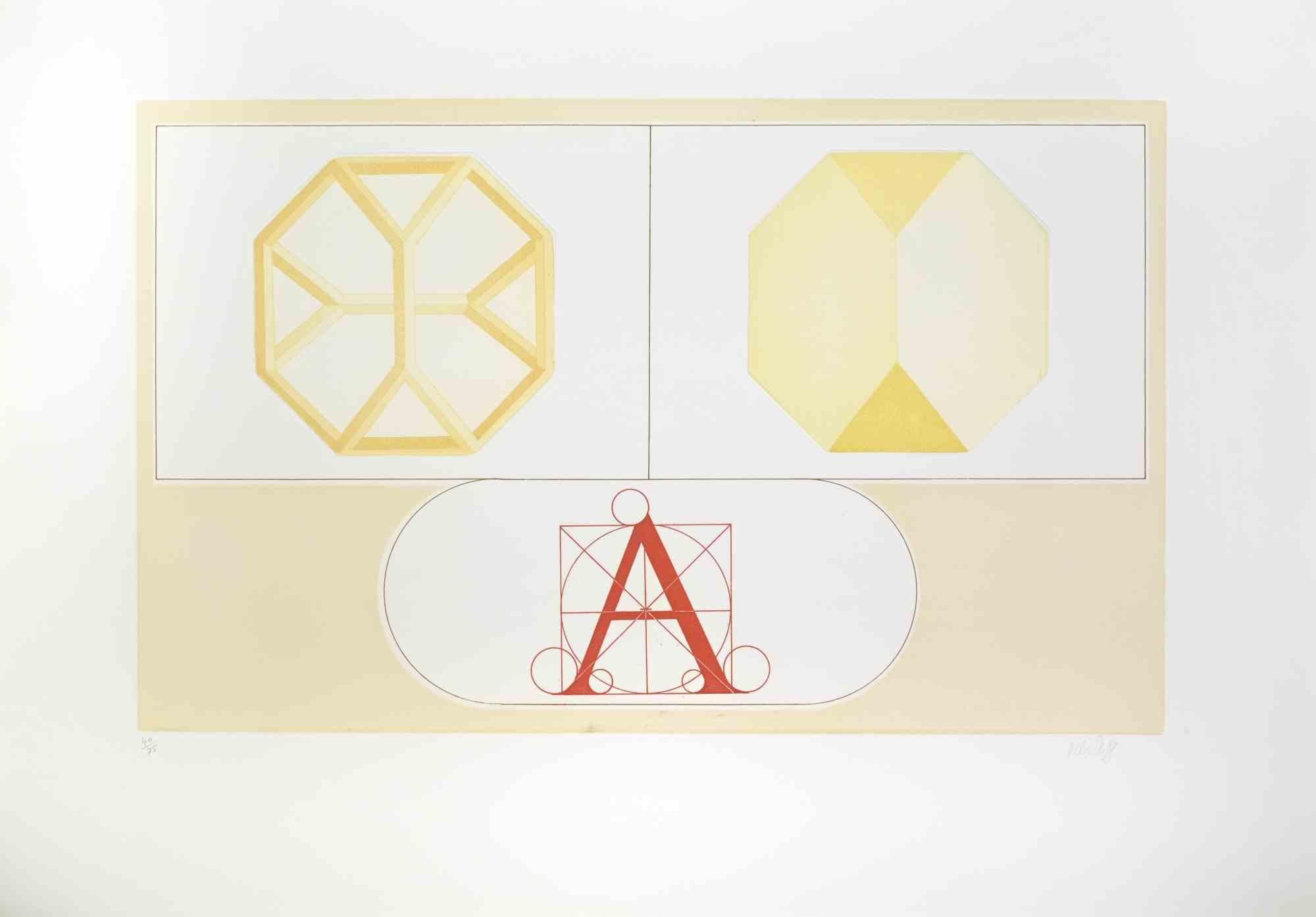 Composition ist eine Lithographie und Prägung auf Papier von Lucio del Pezzo.

Es gehört zu der Reihe "Dekalog".

Auflage von 40/75.

Das Kunstwerk stellt eine geometrische Komposition durch die perfekte Anwendung der gelblichen Vielfalt,