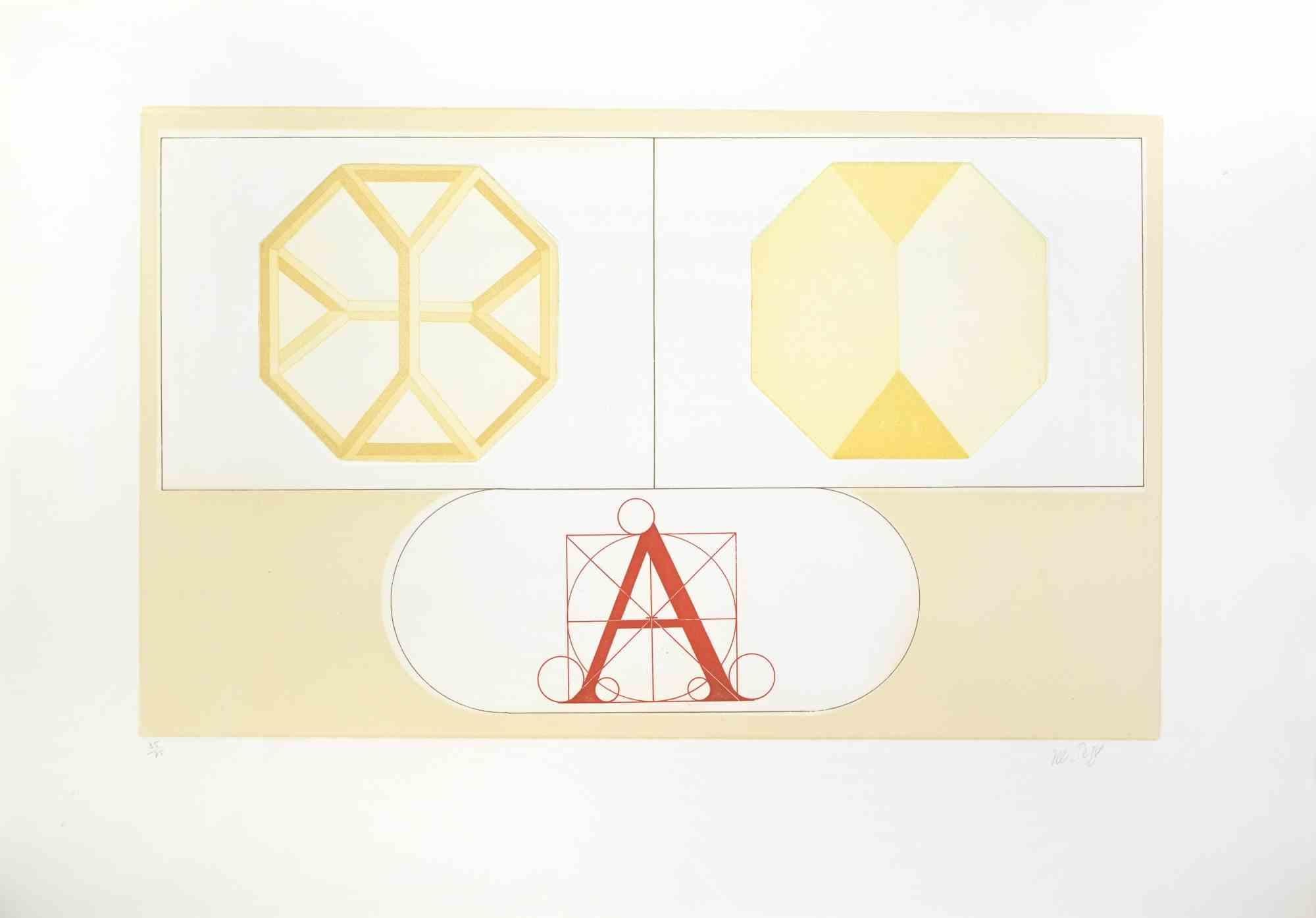 Composition ist eine Lithographie und Prägung auf Papier von Lucio del Pezzo.

Es gehört zu der Reihe "Dekalog".

Auflage von 35/75.

Das Kunstwerk stellt eine geometrische Komposition durch die perfekte Anwendung der gelblichen Vielfalt,