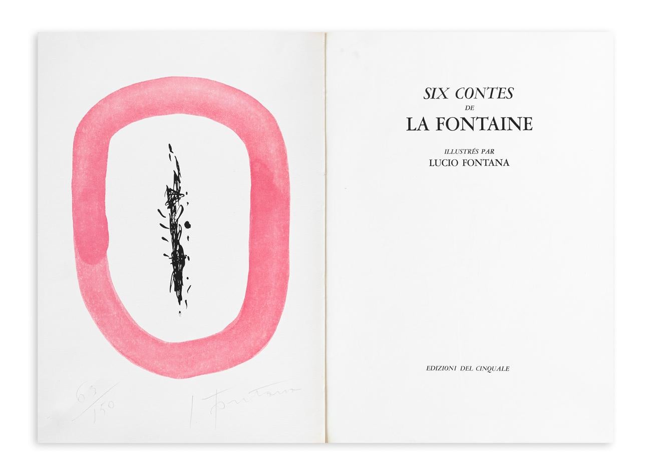 Spatial Concept from Six contes de La Fontaine, Spatialism, Print, Pink For Sale 1
