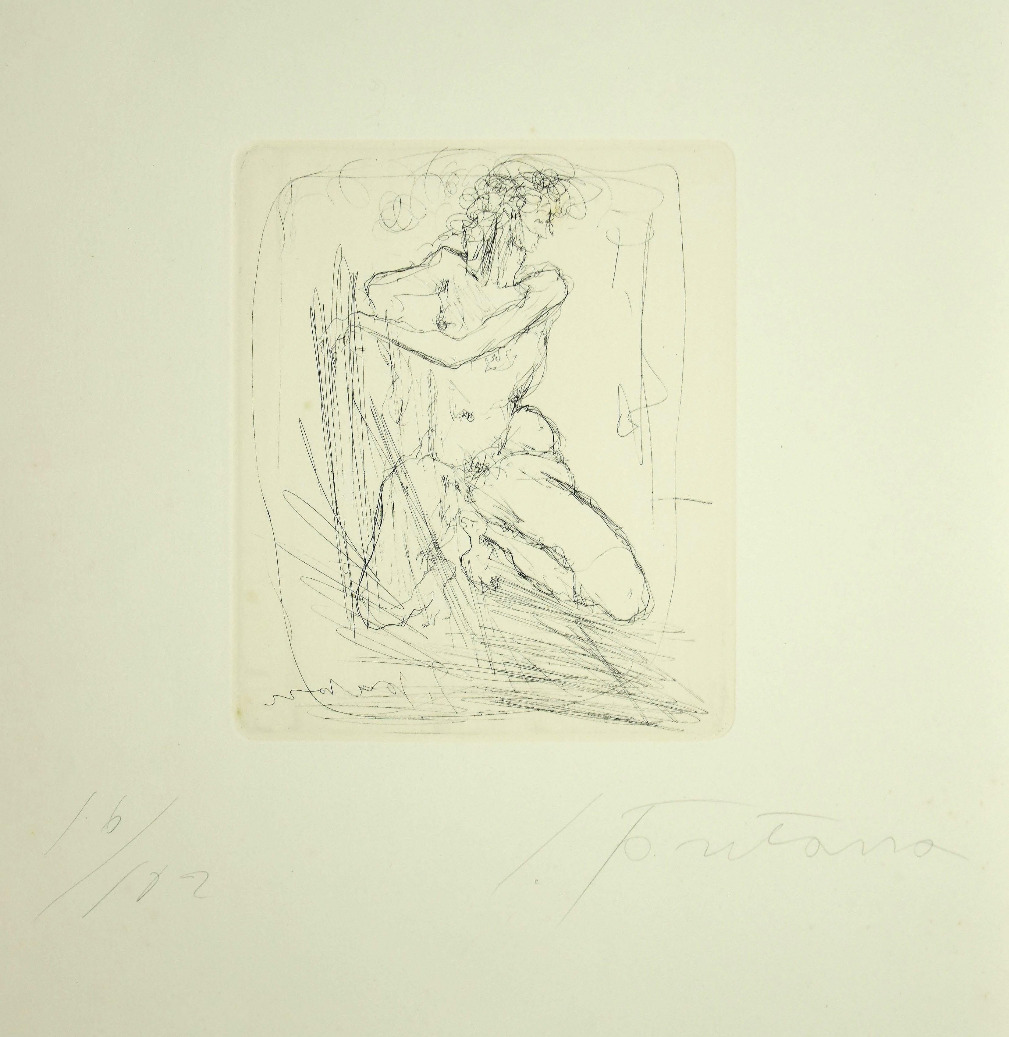 Nude - Etching by Lucio Fontana - 1964