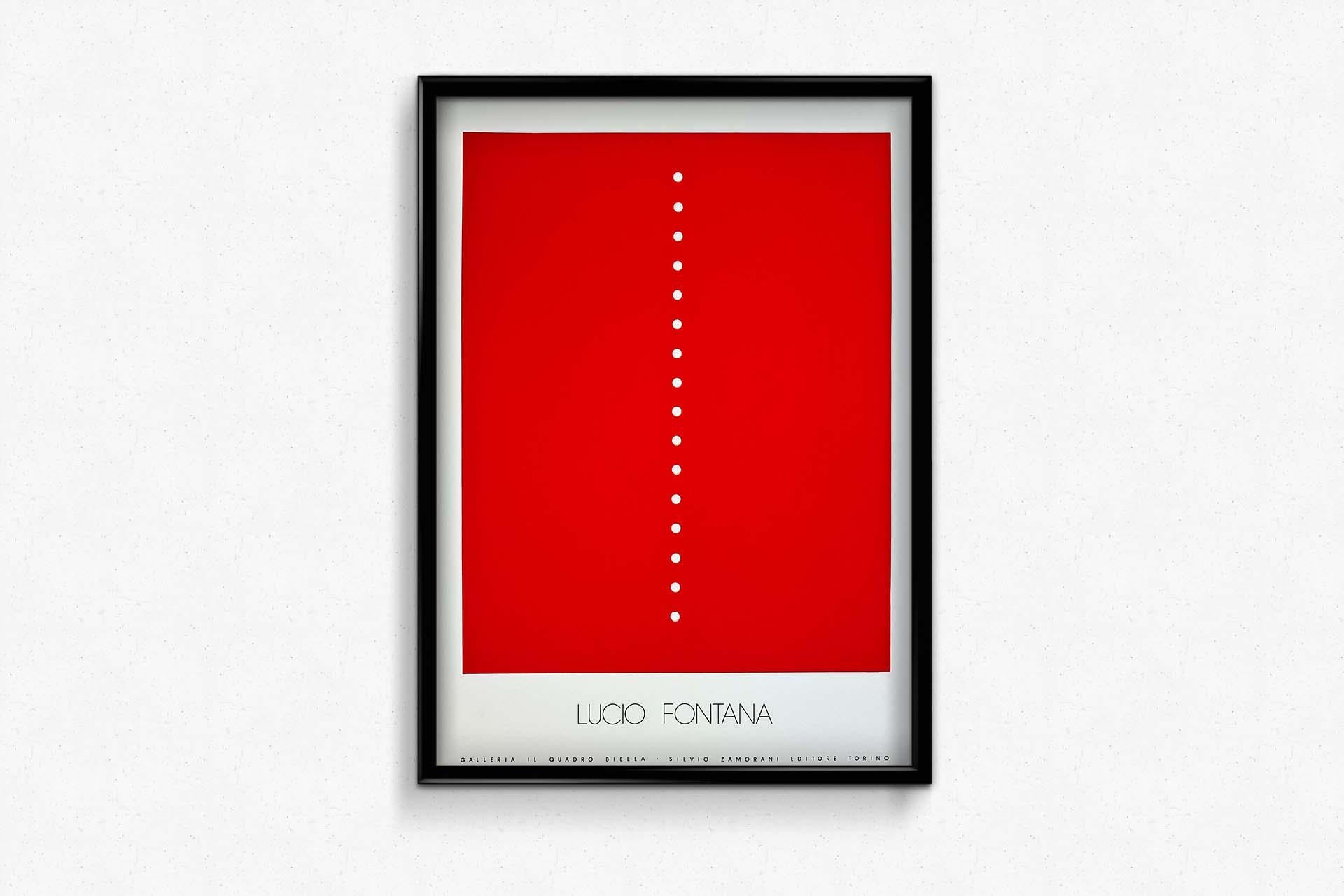 Very nice original poster made for the exhibition of Lucio Fontana at Galleria Il Quadro Biella in Turin.
Lucio Fontana 🇦🇷 (1899 - 1968) is a pioneering and visionary artist. If his name is unfamiliar to you, chances are you've seen his paintings