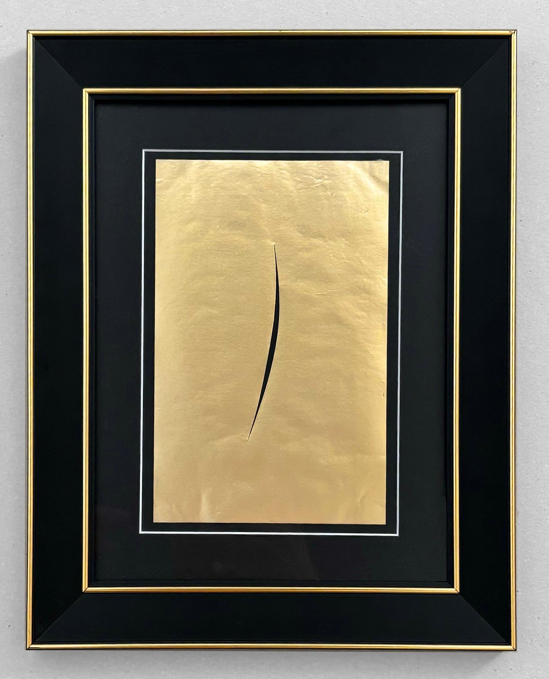 Lucio Fontana Abstract Print – Ohne Titel (Gold Concetto Spaziale)