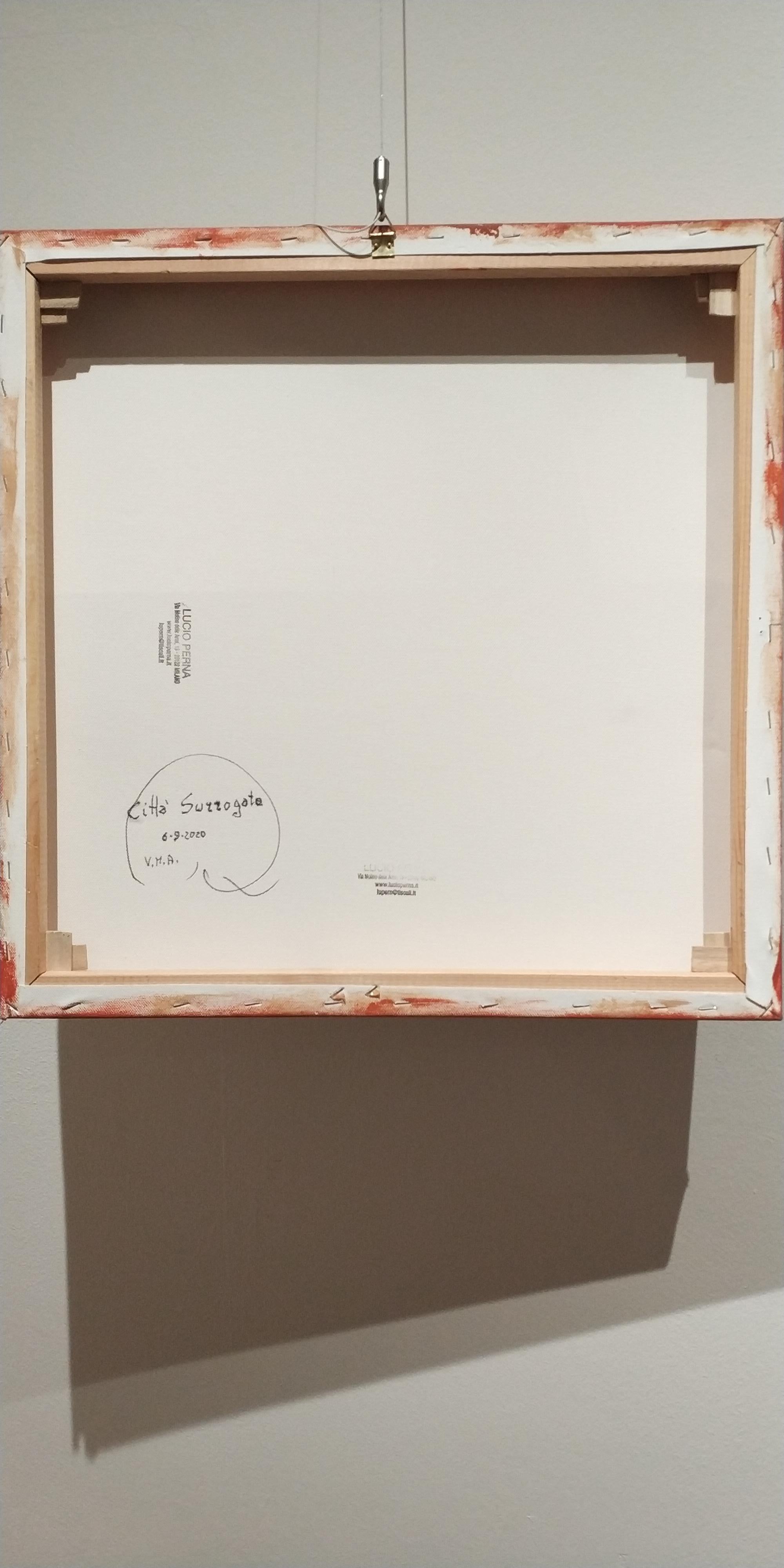 Lucio Perna, Surrogate cities, carved cardboard on canvas, 2020, 50x50x7cm For Sale 5