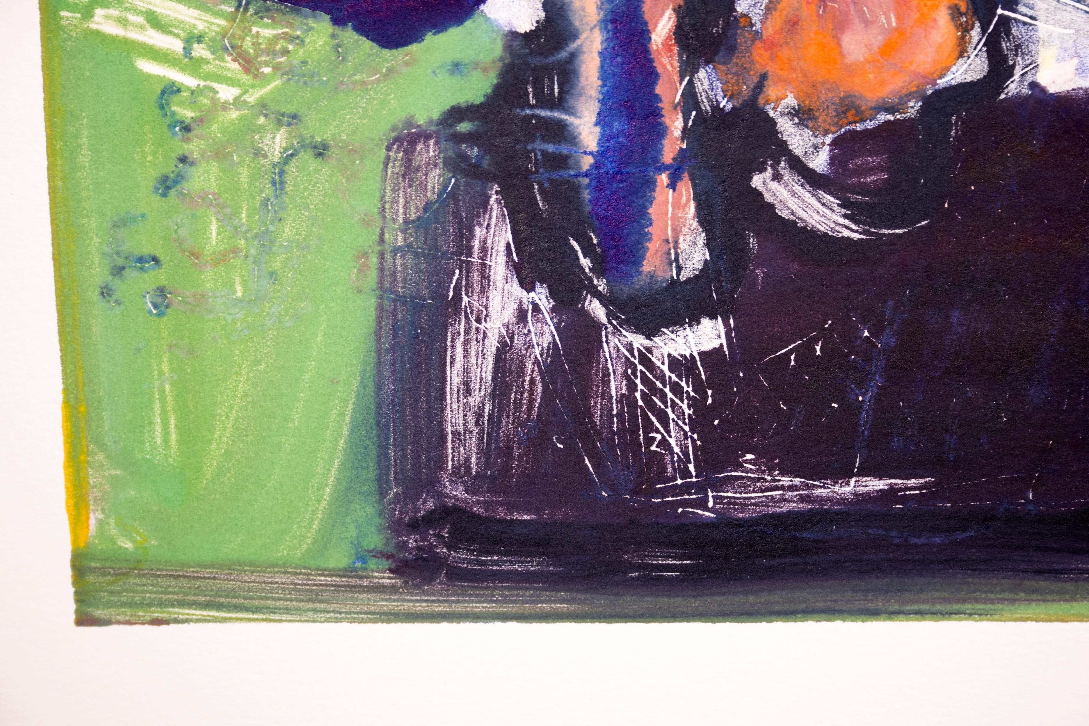 Lucio Pozzi Remolior, signierte einzigartige moderne Öl Monotypie auf Papier, ungerahmt, Un gerahmt, 1972 (Ende des 20. Jahrhunderts) im Angebot
