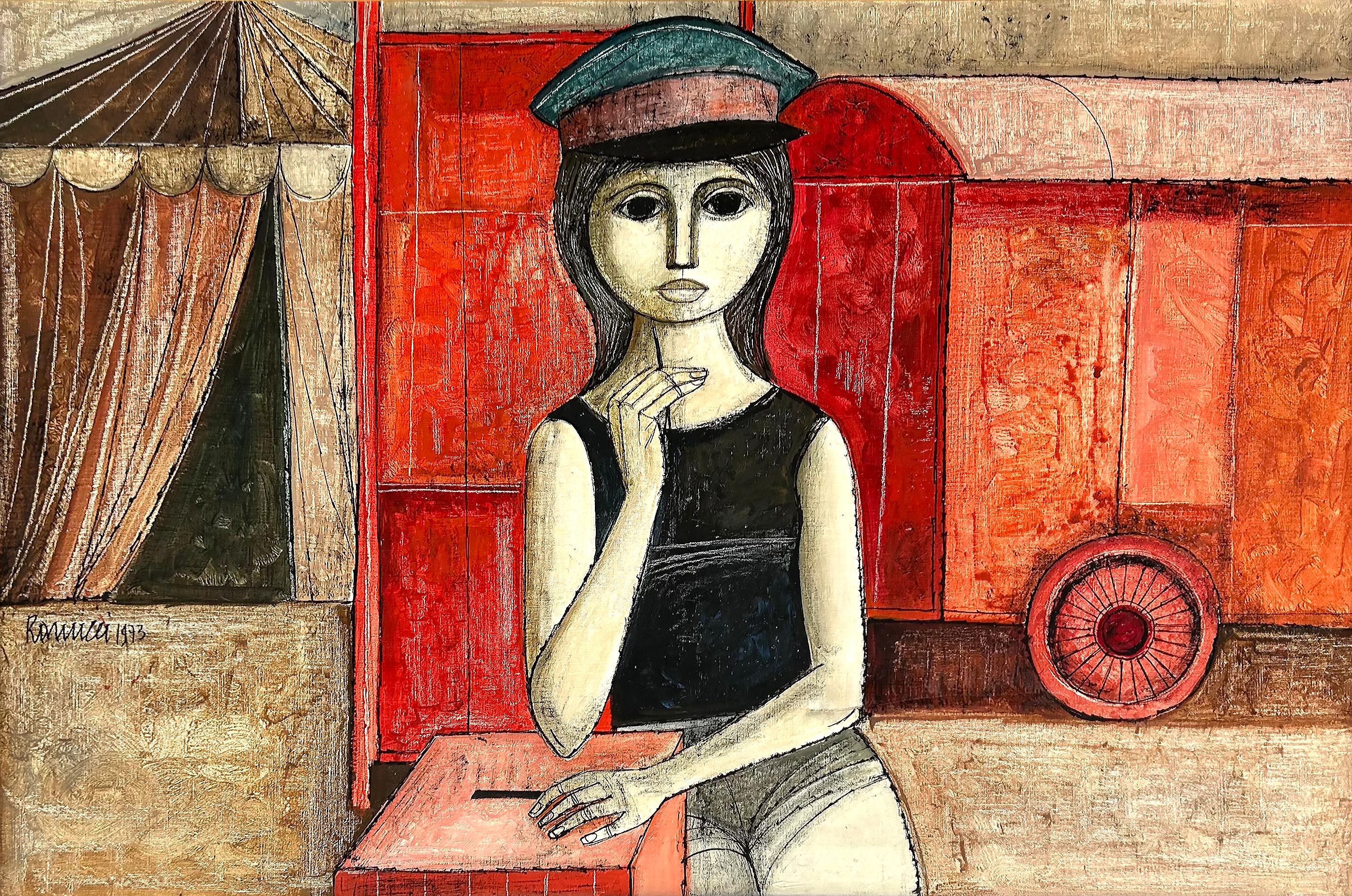 Lucio Ranucci Pintura abstracta figurativa italiana Acrílico sobre lienzo de lino Italiano en venta