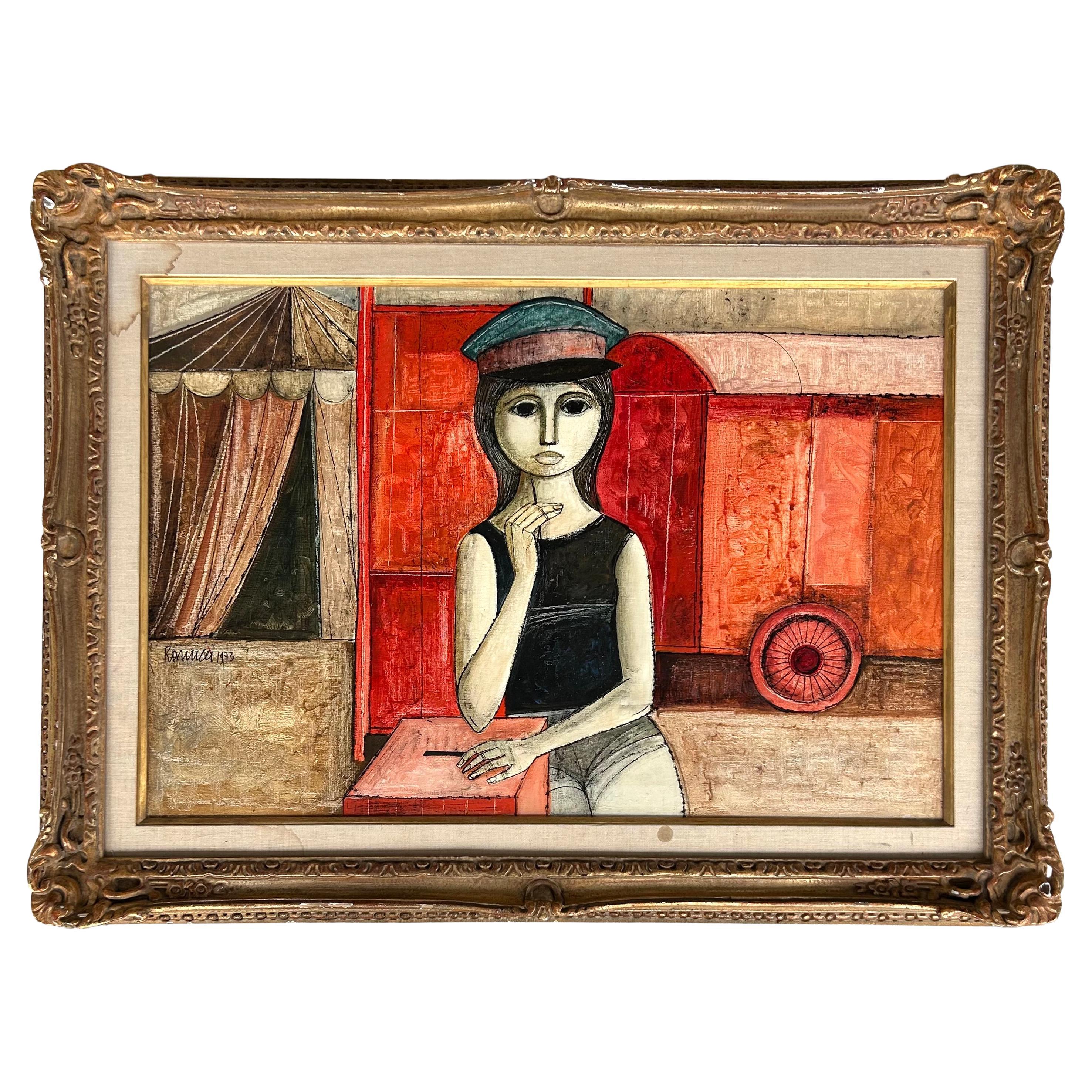 Lucio Ranucci Pintura abstracta figurativa italiana Acrílico sobre lienzo de lino en venta