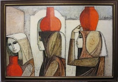 Abstraktes kubistisches Gemälde mit drei Figuren (Italienische bäuerliche Frauen)