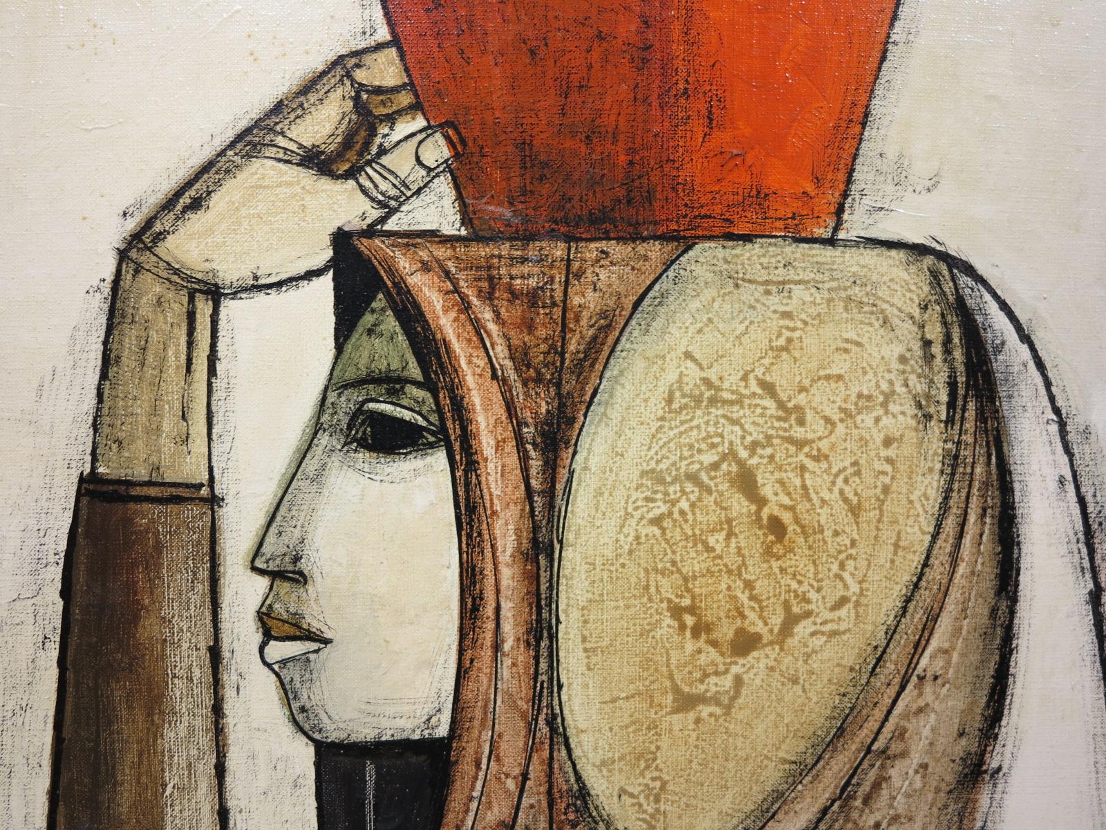 Beautiful figural abstract painting by Italian artist, Lucio Ranucci (b.1925). Three Figures, 1973. Oil on canvas, measures 24 x 36 inches; 26 x 38 inches framed. Signed and dated upper right. Excellent condition with no damage or conservation.