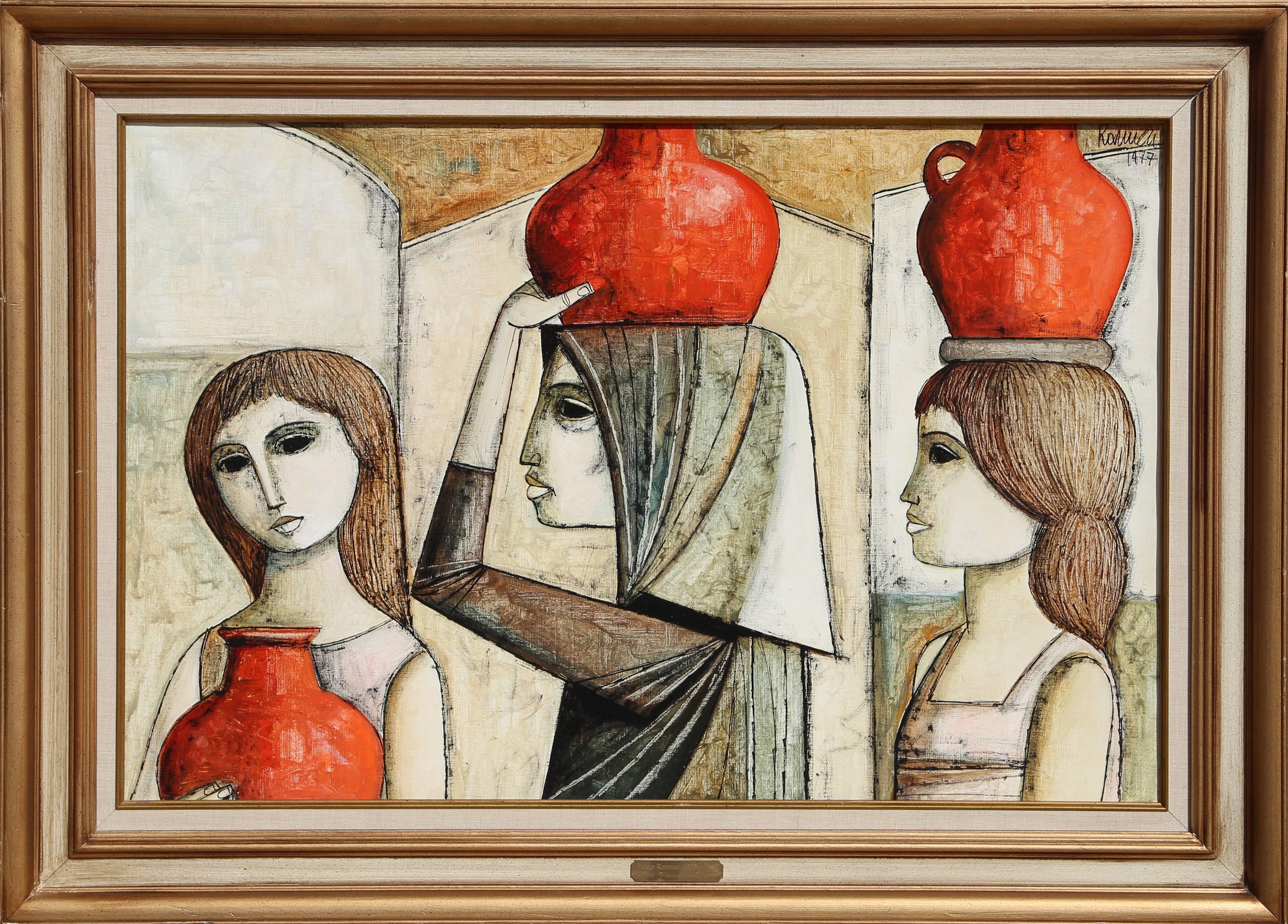 Artist: Lucio Ranucci, Italian (1925 - )
Title: Waterbearers
Year: 1977
Medium: Oil on Canvas, signed and dated u.r.
Size: 24 in. x 36 in. (60.96 cm x 91.44 cm)
Frame Size: 32 x 44 inches