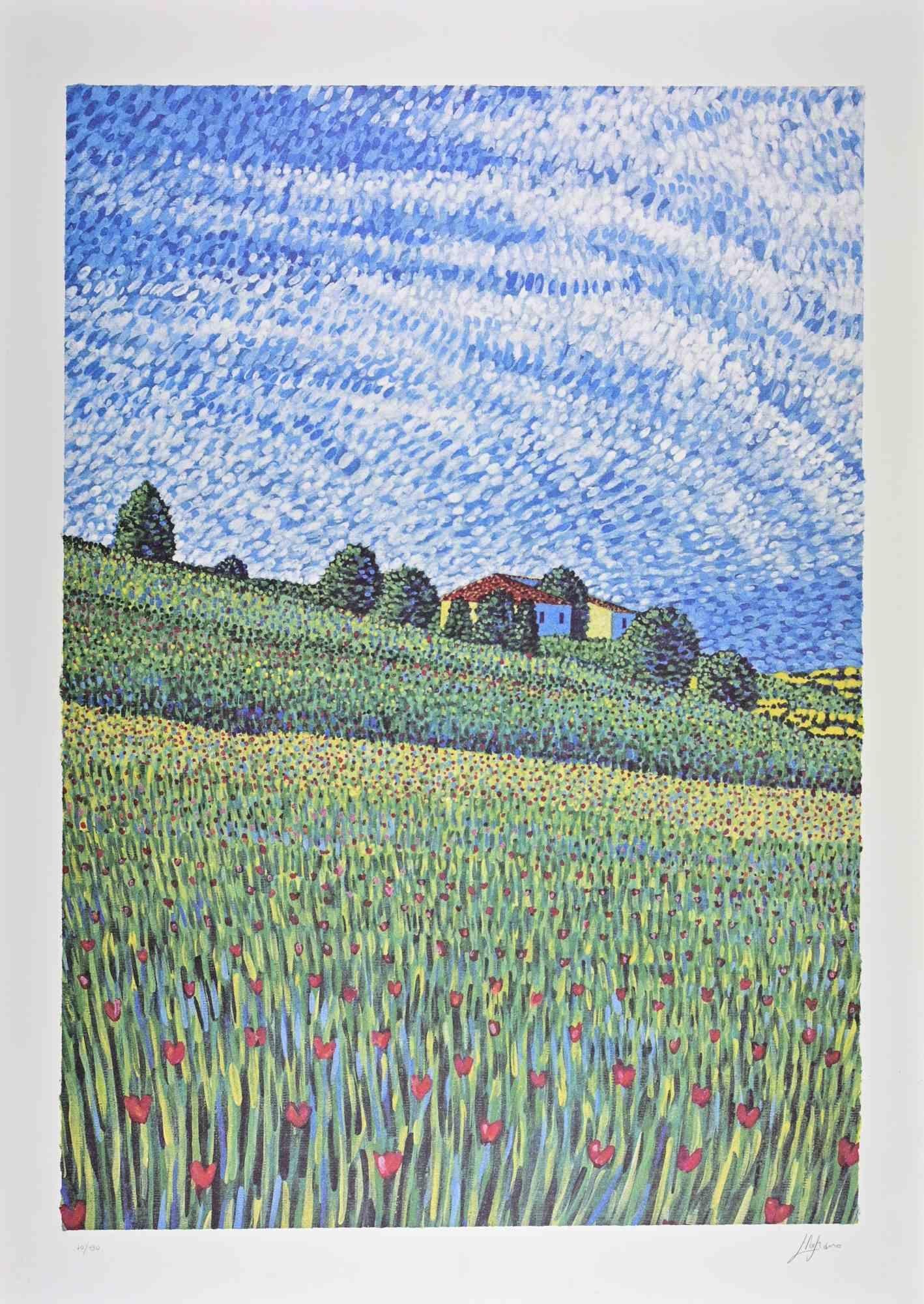 Campagne - Lithographie de Lucio Rofrano - années 1990