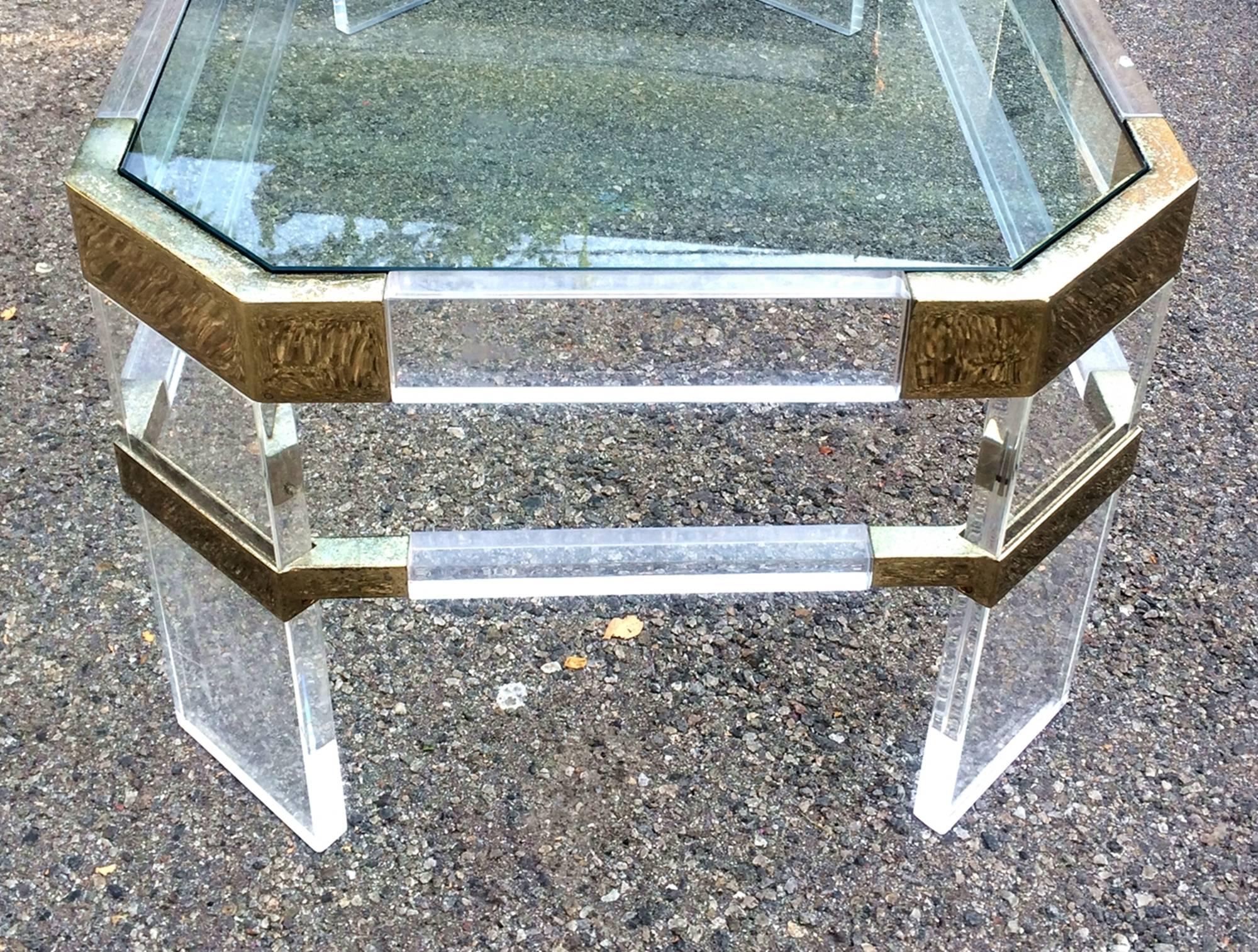 American Lucite and Brass Side Tables by Charles Hollis Jones 