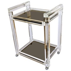 Lucite 2-Tier Smoke Glass Bar Cart
